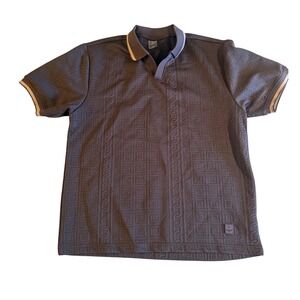 Saints Studio Mens Textured Polo Shirt Brown Short Sleeve‎ V-Neck Large